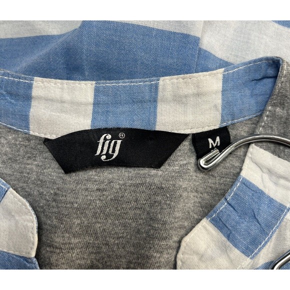 FIG Blue & White Women's Blouse Elastic Hem w Roll-up Tabs Size Medium - Picture 5 of 9